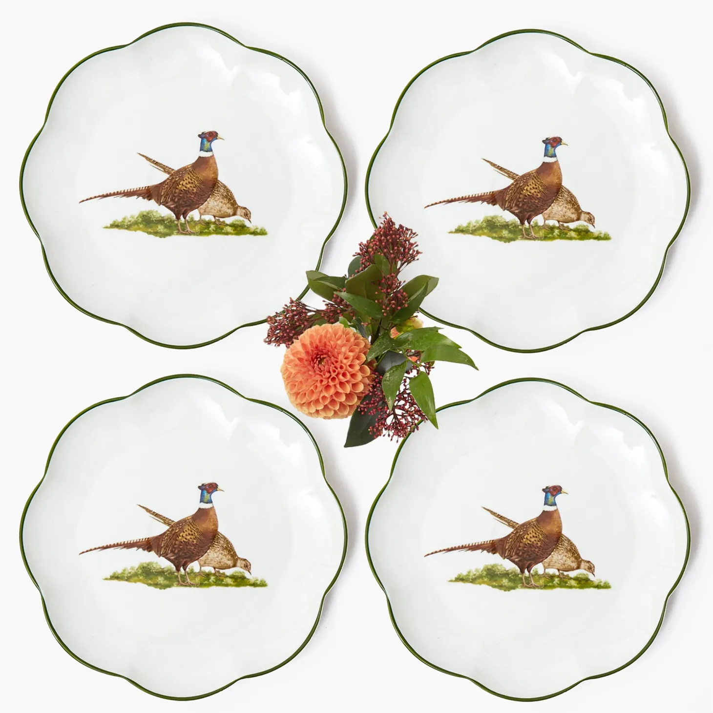 Scalloped Pheasant Starter Plates (Set of 4)