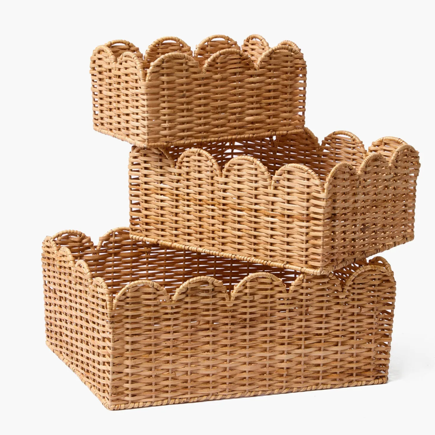 Scalloped Rattan Baskets (Set of 3)