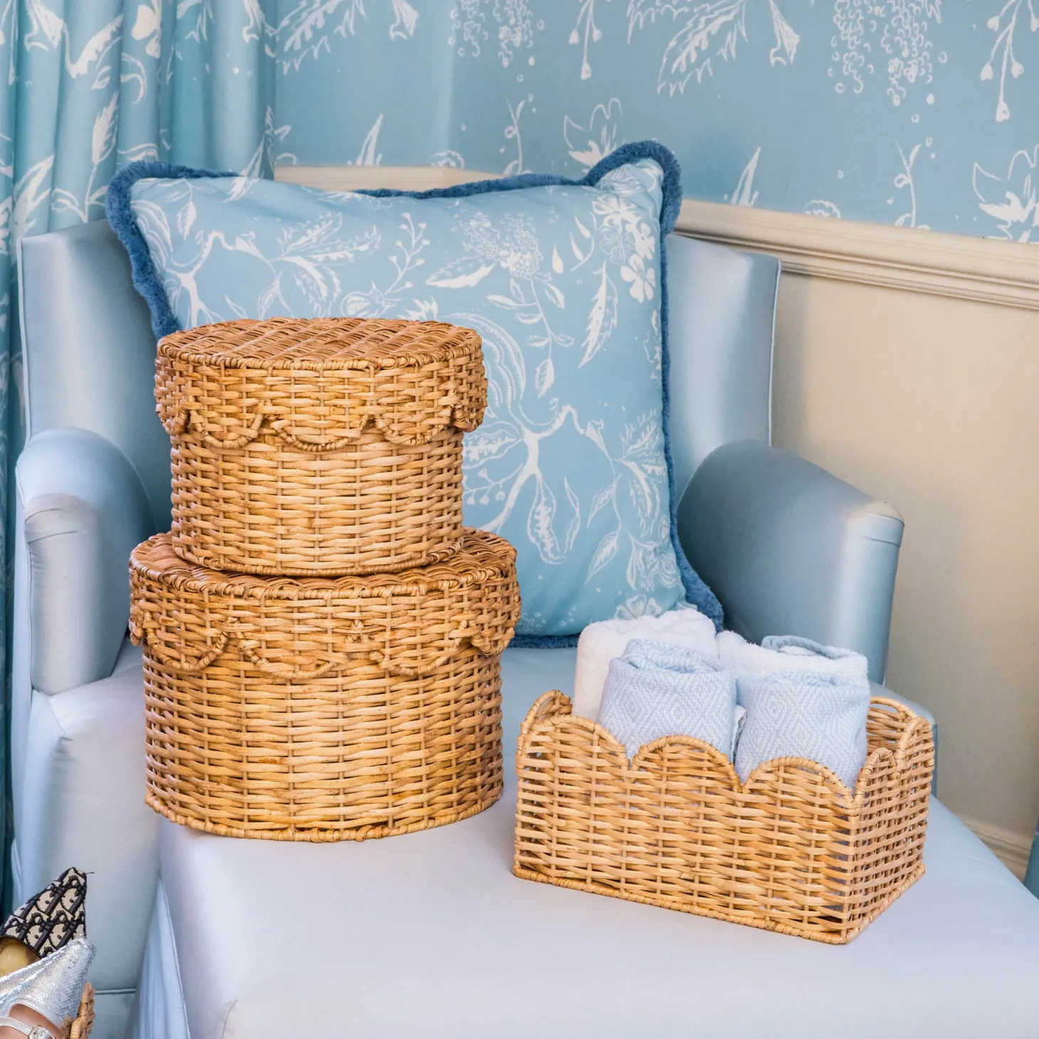 Scalloped Rattan Baskets (Set of 3)