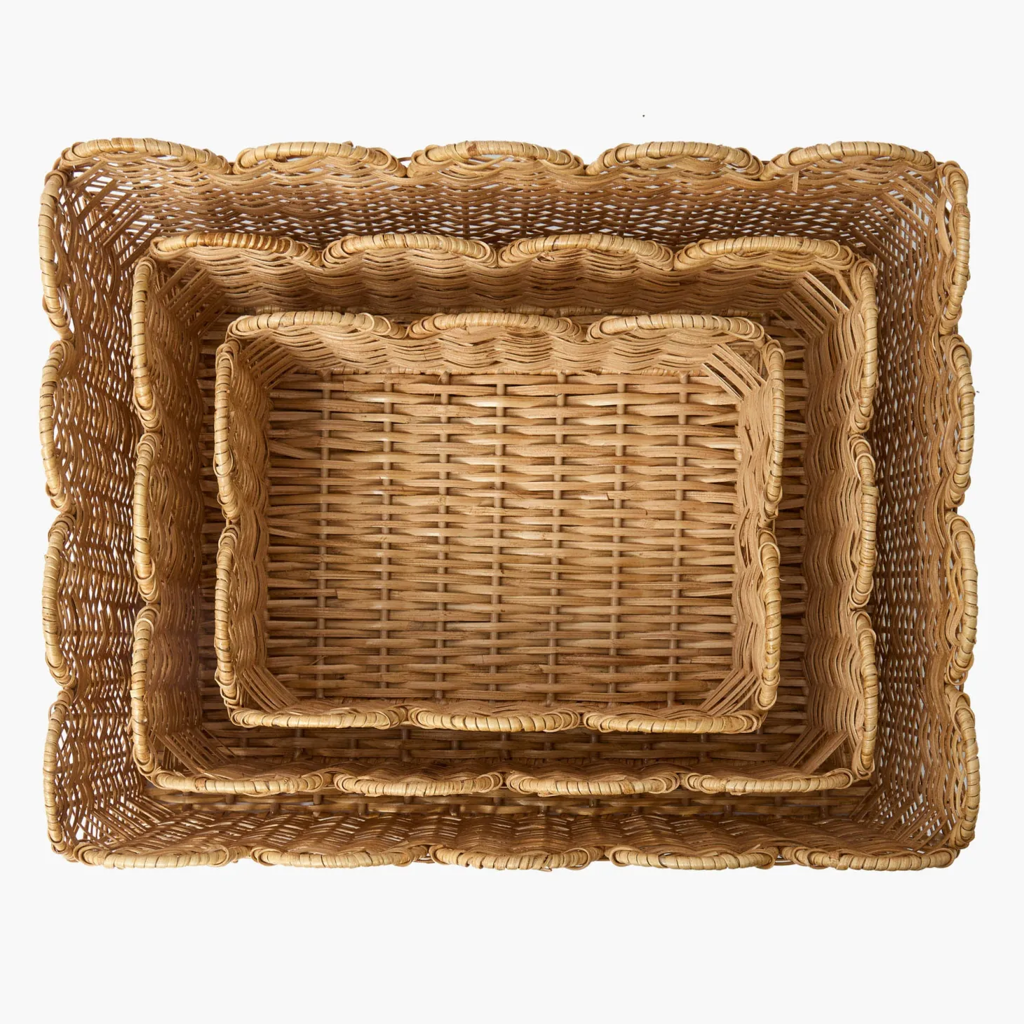 Scalloped Rattan Baskets (Set of 3)