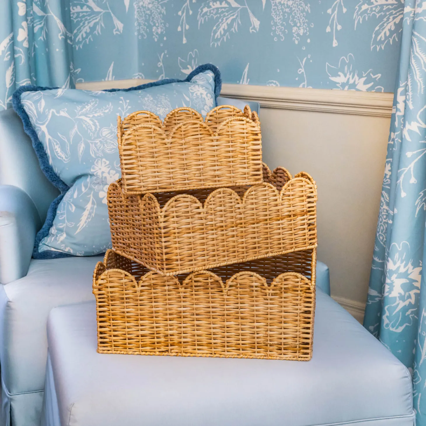 Scalloped Rattan Baskets (Set of 3)