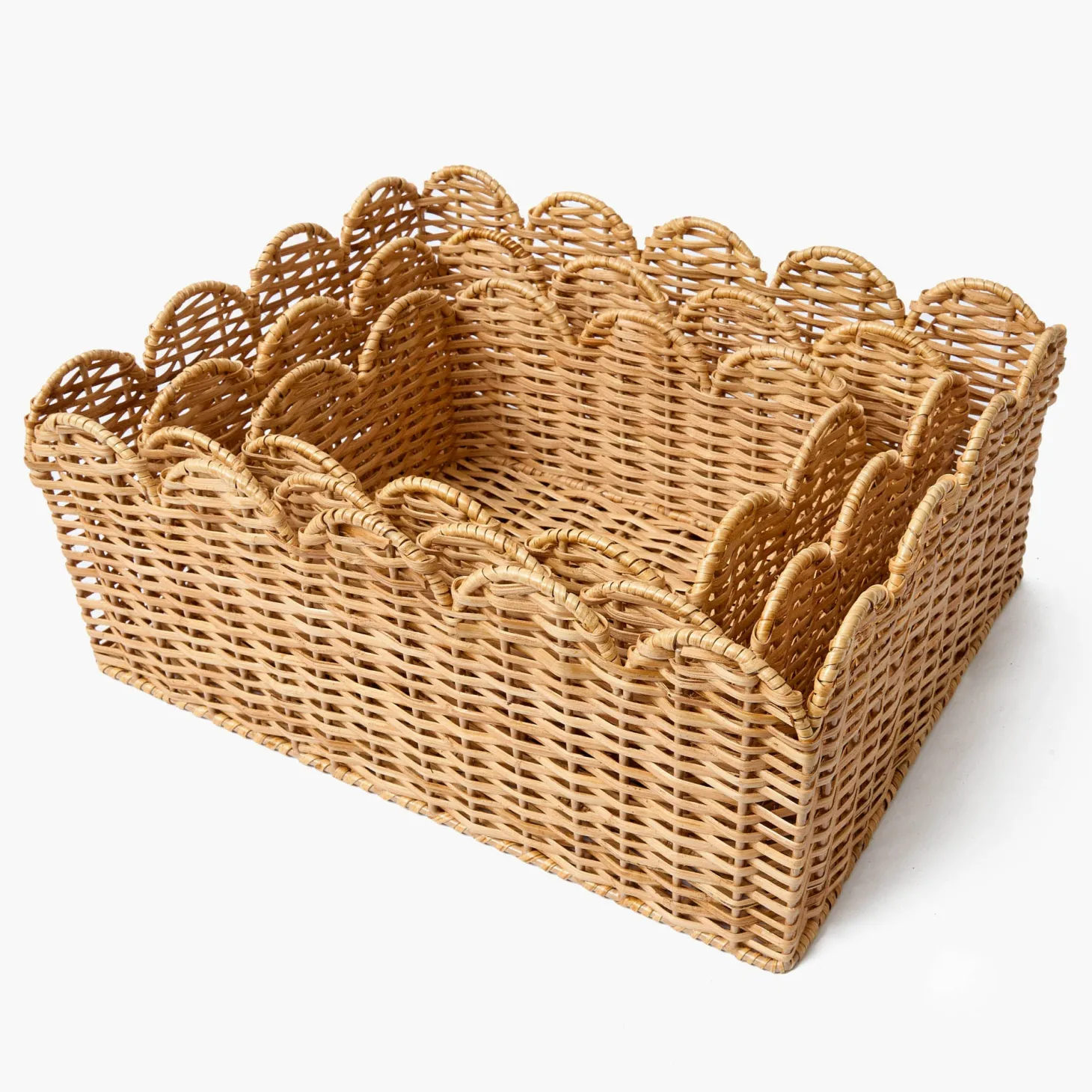 Scalloped Rattan Baskets (Set of 3)