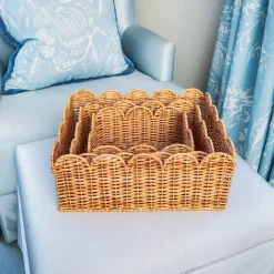 Scalloped Rattan Baskets (Set of 3)