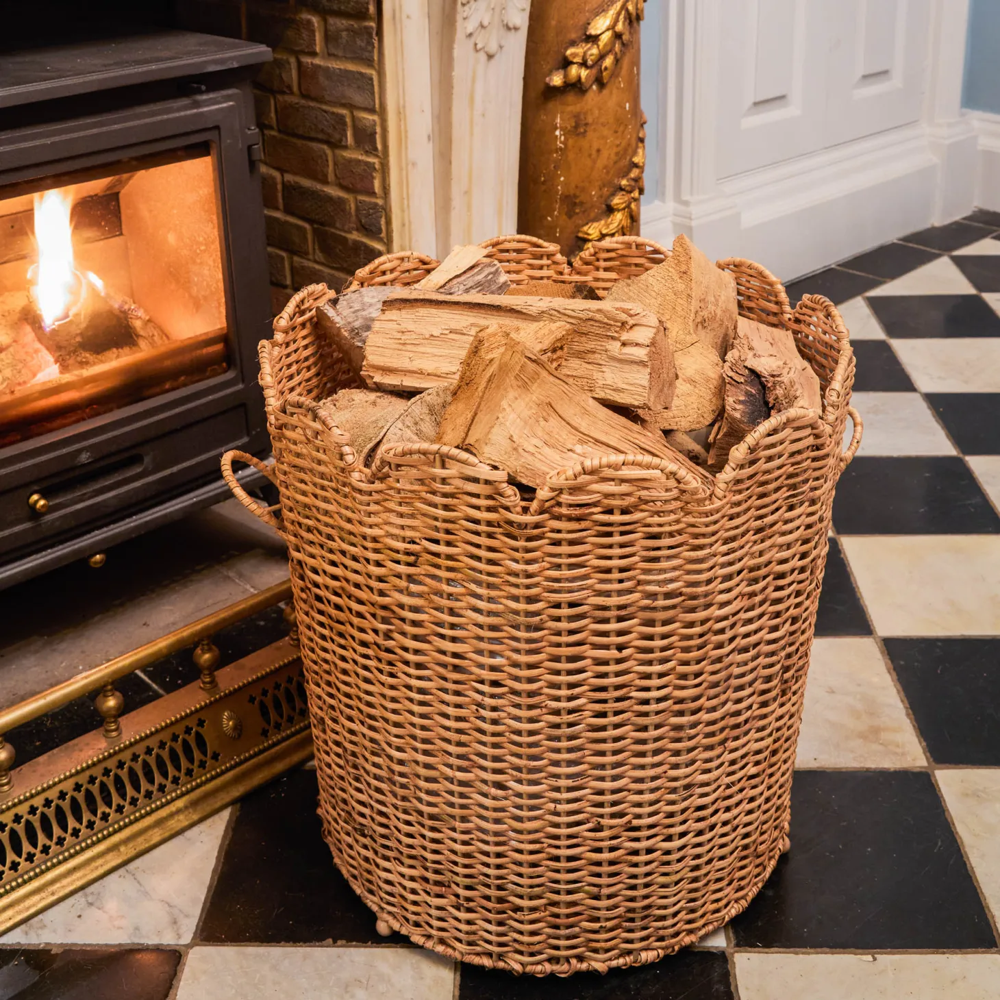 Scalloped Rattan Log Basket