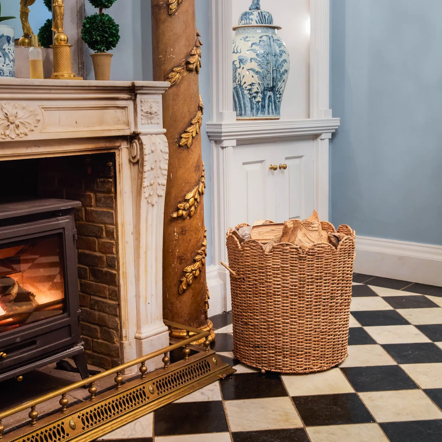 Scalloped Rattan Log Basket