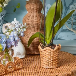 Scalloped Rattan Planter