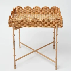 Scalloped Rattan Tray With Stand