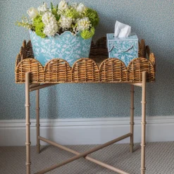 Scalloped Rattan Tray With Stand