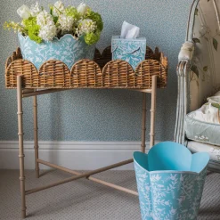 Scalloped Rattan Tray With Stand