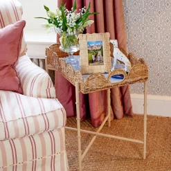 Scalloped Rattan Tray With Stand