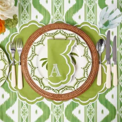 Serena Apple Green Scalloped Placemats & Napkins (Set of 4)