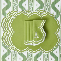 Serena Apple Green Scalloped Napkins (Set of 4)