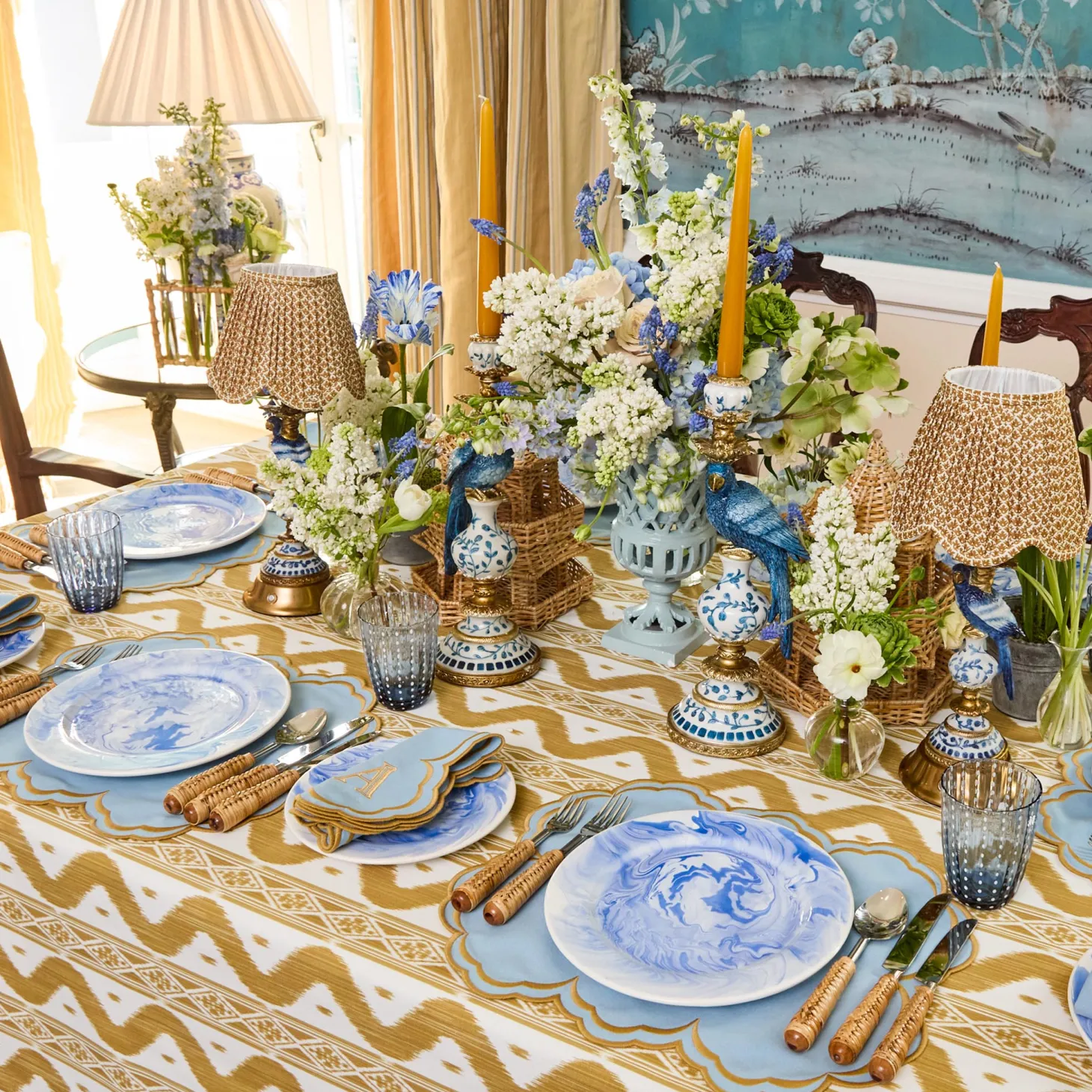 Serena Blue & Caramel Napkins (Set of 4)