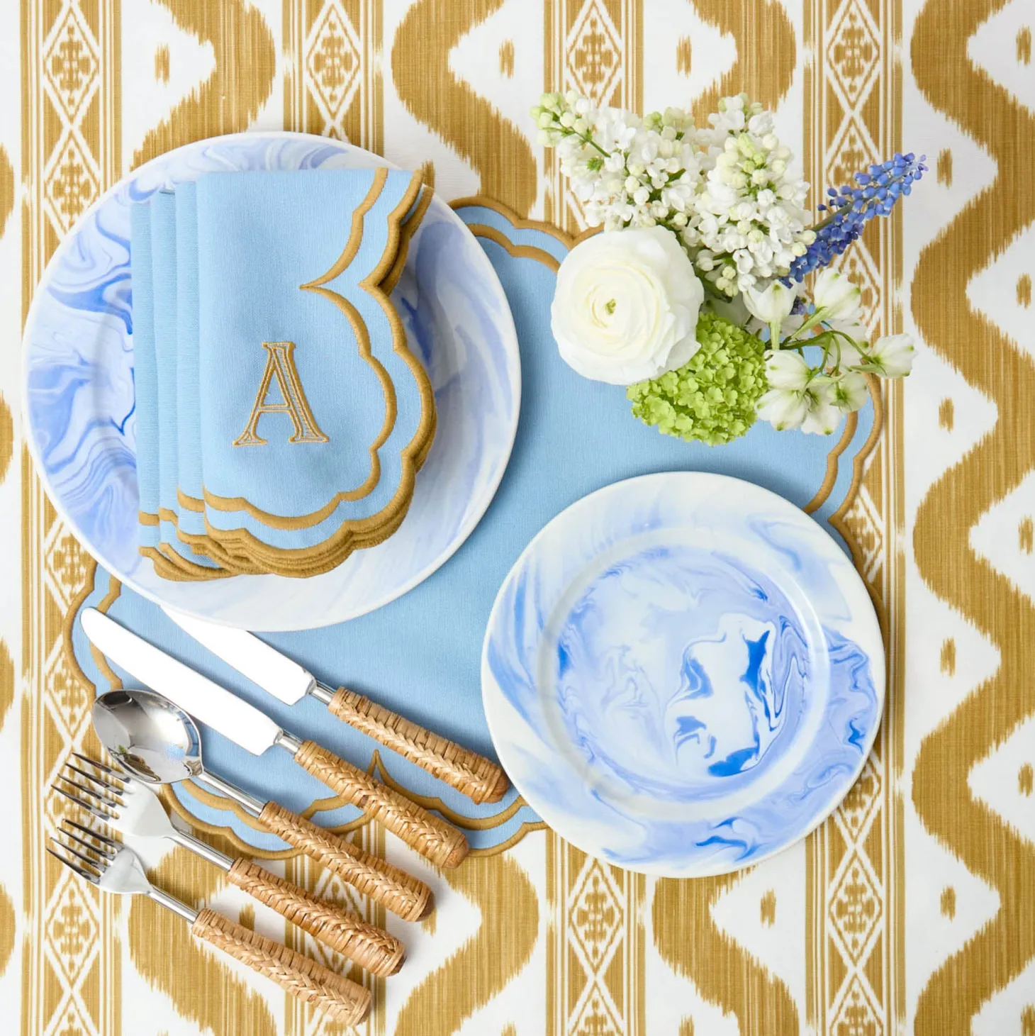 Serena Blue & Caramel Napkins (Set of 4)