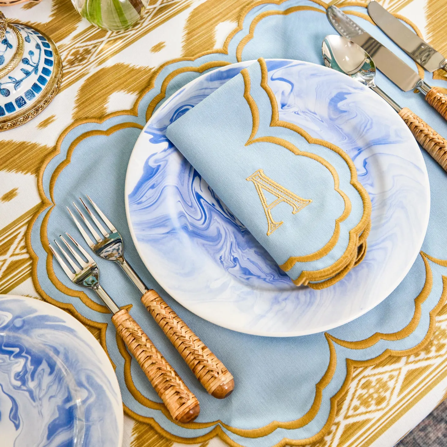 Serena Blue & Caramel Napkins (Set of 4)