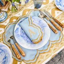Serena Blue & Caramel Placemats & Napkins (Set of 4)