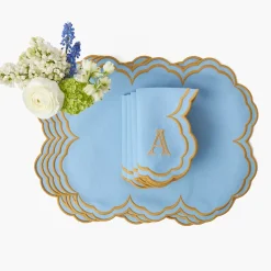 Serena Blue & Caramel Placemats & Napkins (Set of 4)