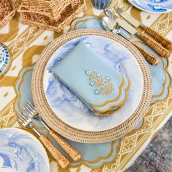 Serena Blue & Caramel Placemats & Carnation Napkins (Set of 4)
