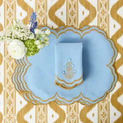 Serena Blue & Caramel Placemats & Carnation Napkins (Set of 4)