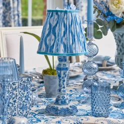 Serena Chinoiserie Rechargeable Lamp with Blue Ikat Shade (18cm)