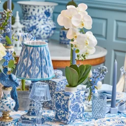 Serena Chinoiserie Rechargeable Lamp with Blue Ikat Shade (18cm)