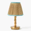 Short Bamboo Rechargeable Lamp with Caramel & Blue Lotus Shade (18cm)