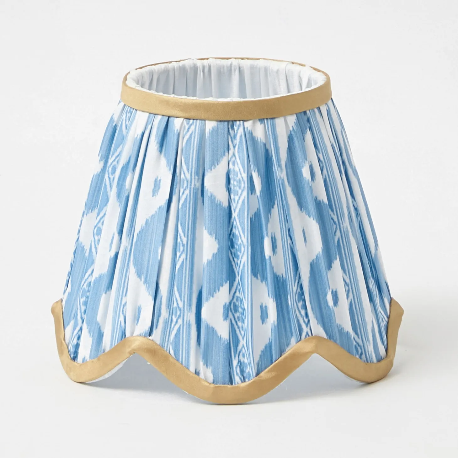 Short Burnt Bamboo Rechargeable Lamp with Blue & Putty Ikat Shade (18cm)
