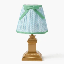 Short Corinthian Square Rechargeable Lamp with Soft Blue & Green Lotus Bow Shade (18cm)