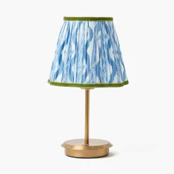 Short Rechargeable Lamp with Blue & Green Ikat Shade (18cm)