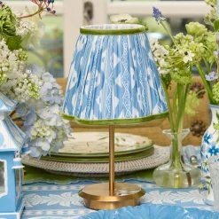 Short Rechargeable Lamp with Blue & Green Ikat Shade (18cm)