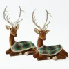 Sitting Tartan Flocked Deer (Pair)
