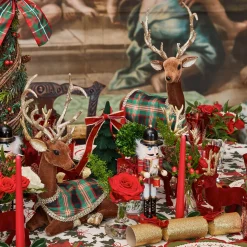 Sitting Tartan Flocked Deer (Pair)