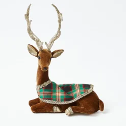 Sitting Tartan Flocked Deer (Pair)