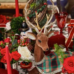 Sitting Tartan Flocked Deer (Pair)