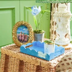 Small Blue Lacquer Scalloped Tray