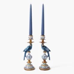 Small Blue Parrot Candle Holder (Pair)
