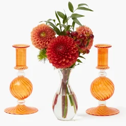 Small Camille Orange Candle Holder (Pair)