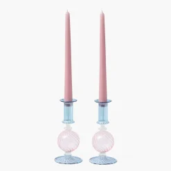 Small Camille Pink & Blue Candle Holder (Pair)