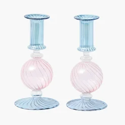 Small Camille Pink & Blue Candle Holder (Pair)