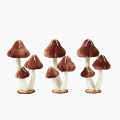 Small Chocolate Glitter Velvet Mushroom (Set of 3)