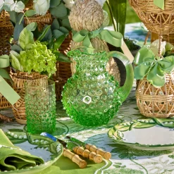 Small Emerald Hobnail Jug & Glasses (Set of 6)
