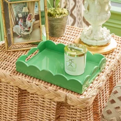 Small Green Lacquer Scalloped Tray