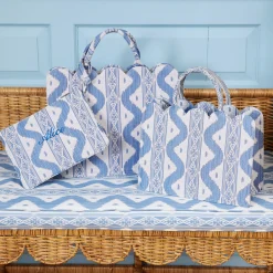 Small Mrs. Alice Tote Bag (Blue Ikat)