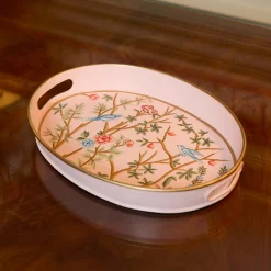 Small Pink Oval Chinosierie Tole Tray