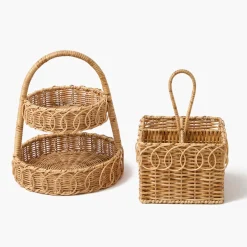 Small Rattan Two Tiered Stand