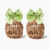 Small Rattan Woven Egg with Green Saddlestitch Bows (Pair)