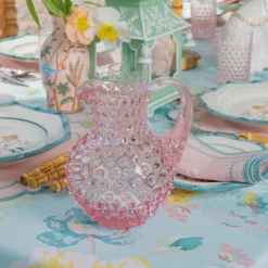 Small Rose Pink Hobnail Jug & Glasses (Set of 6)