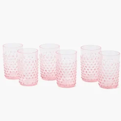 Small Rose Pink Hobnail Jug & Glasses (Set of 6)