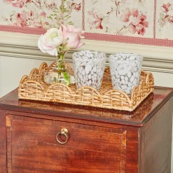 Small Scalloped Rattan Tray