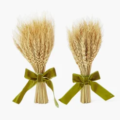 Small Wheat Sheaf with Green Velvet Bow (Pair)